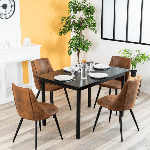 Conjunto de 6 cadeiras de jantar retro poltrona estofada em camurça pernas de metal para cozinha sala de estar quarto escritório, estilo industrial, castanho