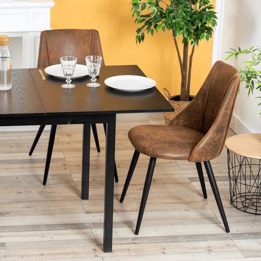 Conjunto de 6 cadeiras de jantar retro poltrona estofada em camurça pernas de metal para cozinha sala de estar quarto escritório, estilo industrial, castanho