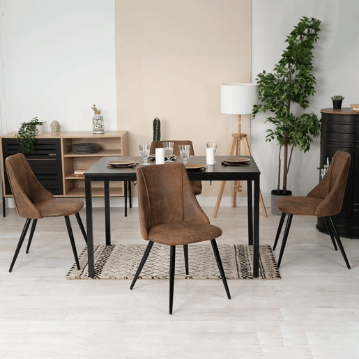 Conjunto de 6 cadeiras de jantar retro poltrona estofada em camurça pernas de metal para cozinha sala de estar quarto escritório, estilo industrial, castanho