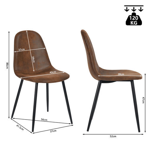 Conjunto de 4 cadeiras de jantar escandinavas poltrona sala de estar perna de metal preto retro vintage em camurça, castanho