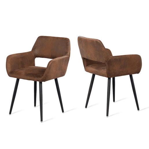 Conjunto de 2 cadeiras de jantar poltrona retro vintage pernas de metal, castanho
