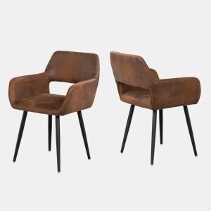 Conjunto de 2 cadeiras de jantar poltrona retro vintage pernas de metal, castanho