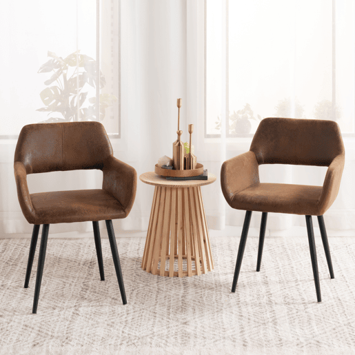 Conjunto de 2 cadeiras de jantar poltrona retro vintage pernas de metal, castanho