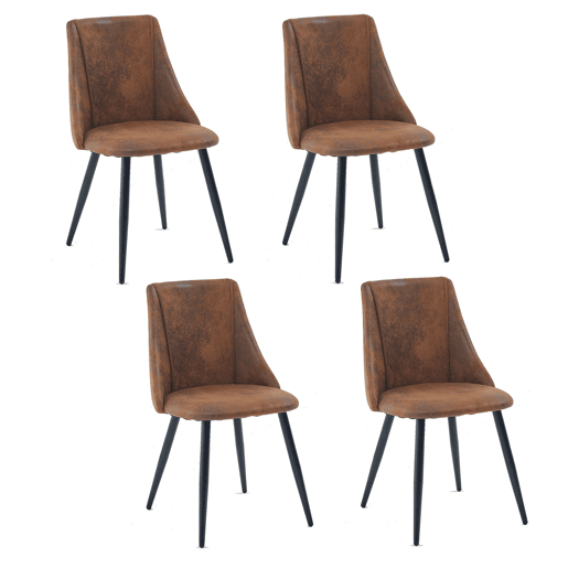 Conjunto de 4 cadeiras de jantar retro poltrona estofada em camurça pernas de metal para cozinha sala de estar quarto escritório, estilo industrial, castanho