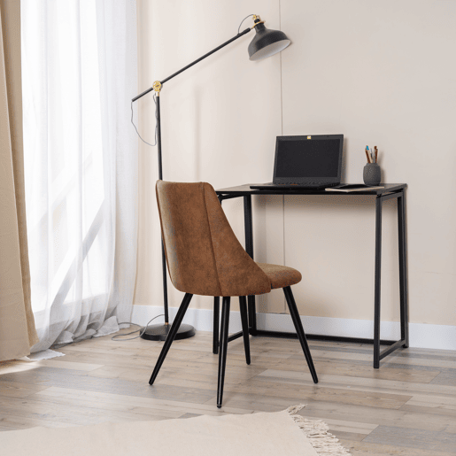 Conjunto de 4 cadeiras de jantar retro poltrona estofada em camurça pernas de metal para cozinha sala de estar quarto escritório, estilo industrial, castanho
