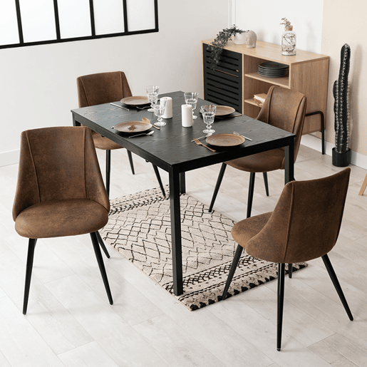 Conjunto de 4 cadeiras de jantar retro poltrona estofada em camurça pernas de metal para cozinha sala de estar quarto escritório, estilo industrial, castanho