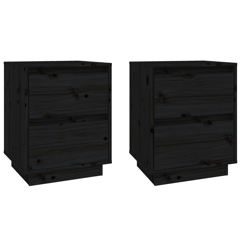 Vidaxl mesitas de noche 2 uds madera maciza de pino negro 40x35x50 cm