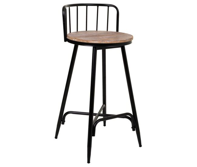 Taburete con respaldo de metal y madera negro 41x41x88