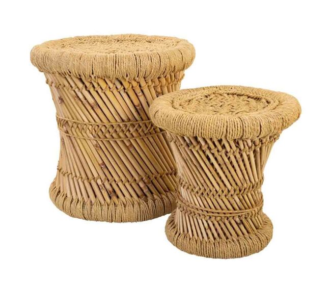 Set 2 taburetes de bambú y cuerda marrones