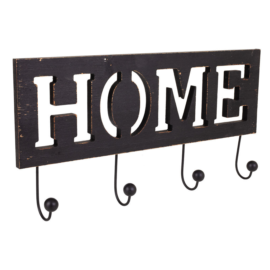 Percha de madera y metal negra 45x6x15