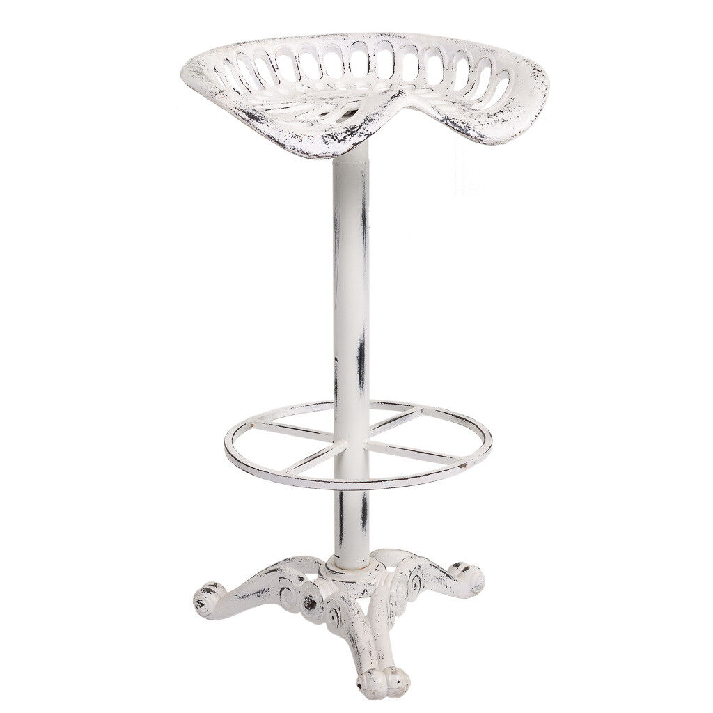 Taburete de madera y metal lacado en blanco 44x34x80