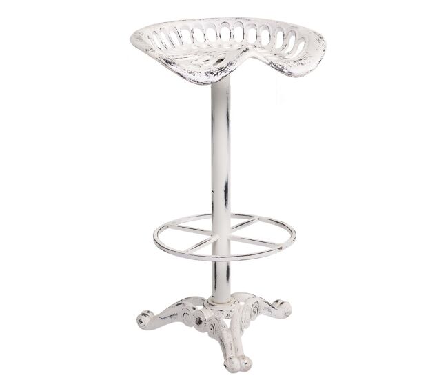 Taburete de madera y metal lacado en blanco 44x34x80