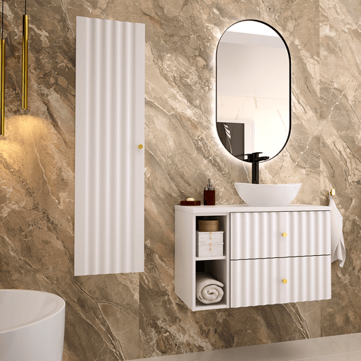 Móvel sous-lavatório 80cm 2 nichos bancada Izae Branco