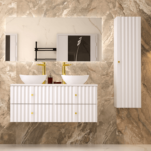 Conjunto móvel lavatório duplo 120cm e coluna Izae Branco