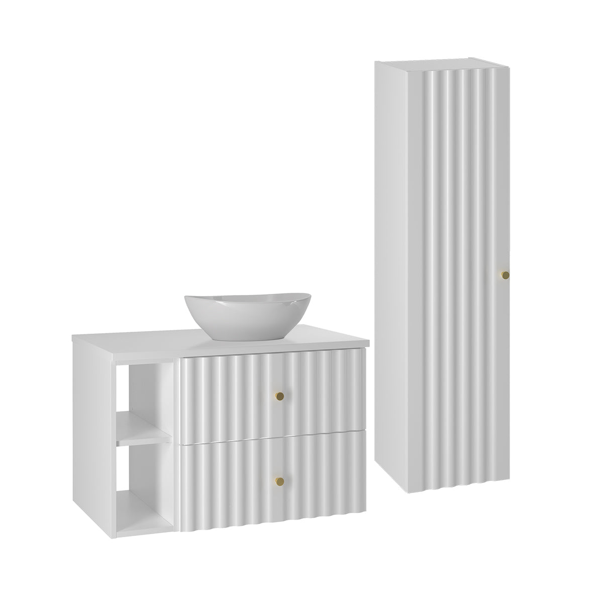conjunto de muebles con lavabo individual 80cm 2 compartimientos y columna izae blanco