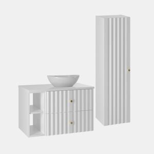 Conjunto móvel lavatório individual 80cm 2 nichos e coluna Izae Branco