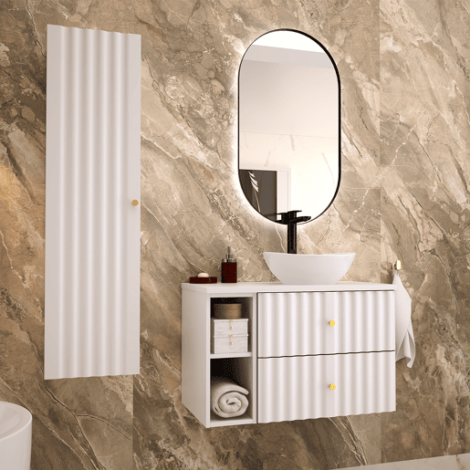 Conjunto móvel lavatório individual 80cm 2 nichos e coluna Izae Branco