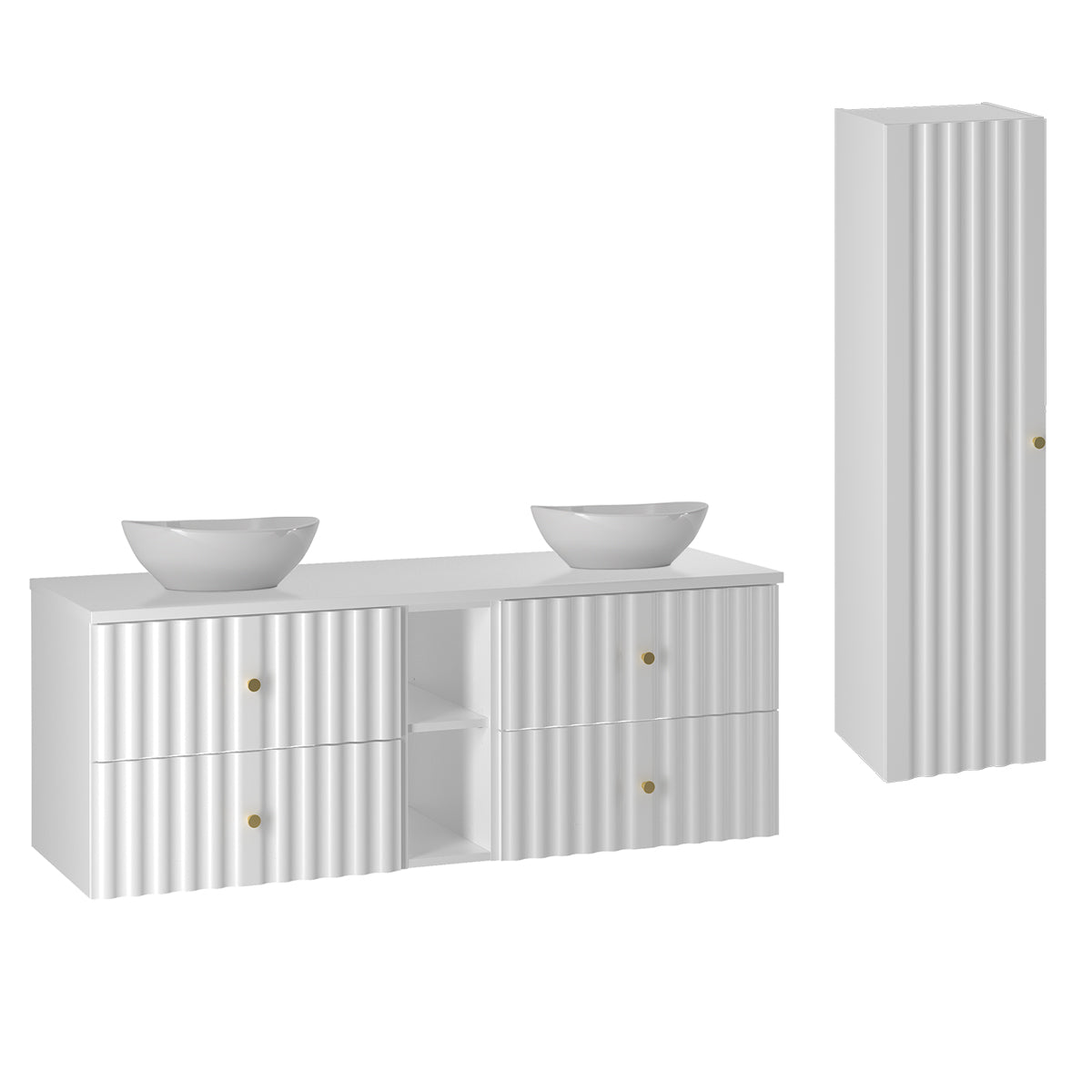 Conjunto de muebles con doble lavabo y columna Izae 140 Blanco