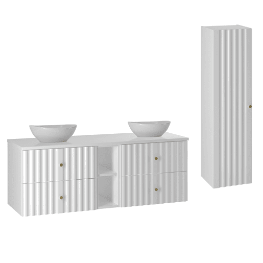 Conjunto móvel lavatório duplo 140cm 2 nichos e coluna Izae Branco