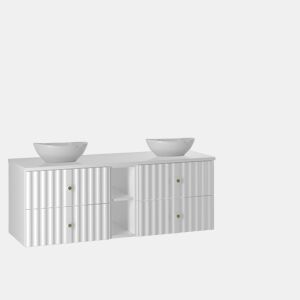 Conjunto móvel lavatório duplo 140cm 2 nichos e coluna Izae Branco