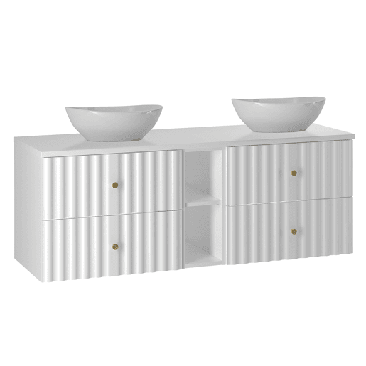 Conjunto móvel lavatório duplo 140cm 2 nichos e coluna Izae Branco