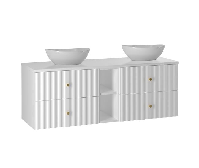 Mueble doble lavabo 140cm 2 compartimientos izae blanco