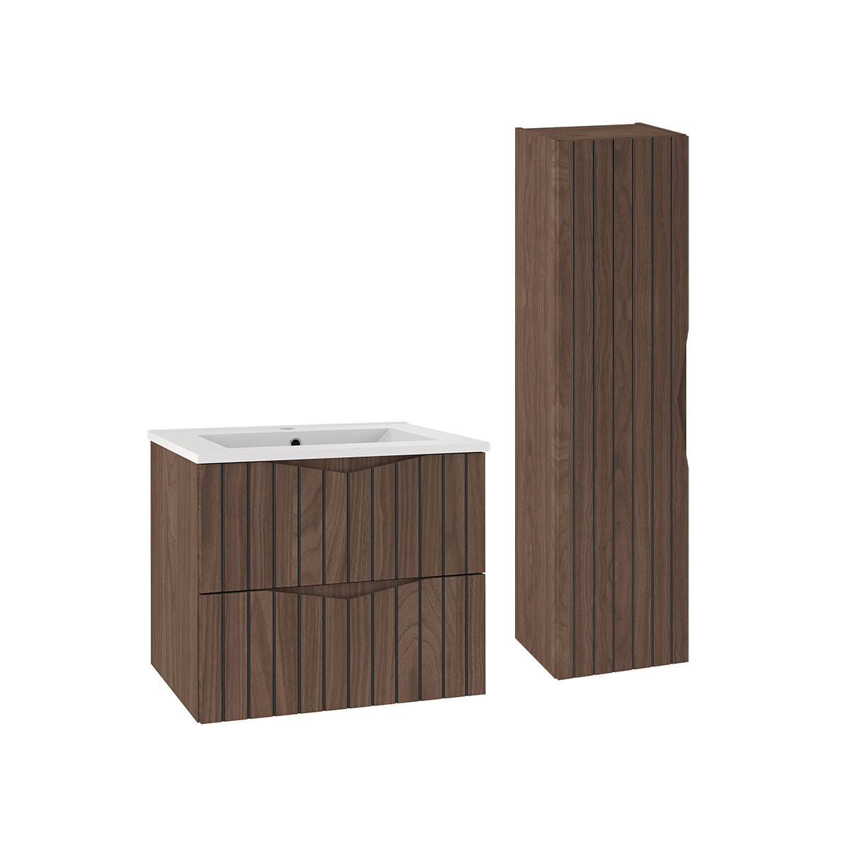 Conjunto de muebles con lavabo individual encastrado y columna Siena