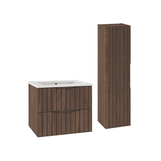 Móvel de lavatório individual encastrado 60cm com coluna Siena madeira e preto