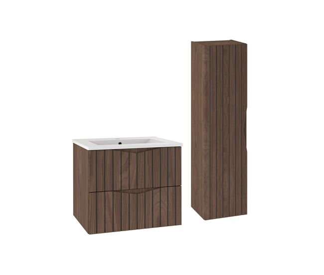 Conjunto de muebles con lavabo individual encastrado 60cm y columna siena madera y negro