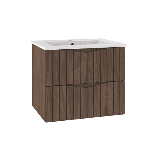 Móvel de lavatório individual encastrado 60cm com coluna Siena madeira e preto
