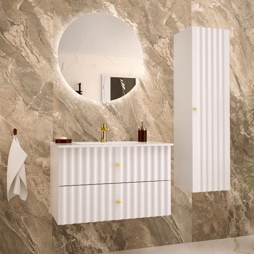 Móvel de lavatório individual 80cm com coluna Izae Branco
