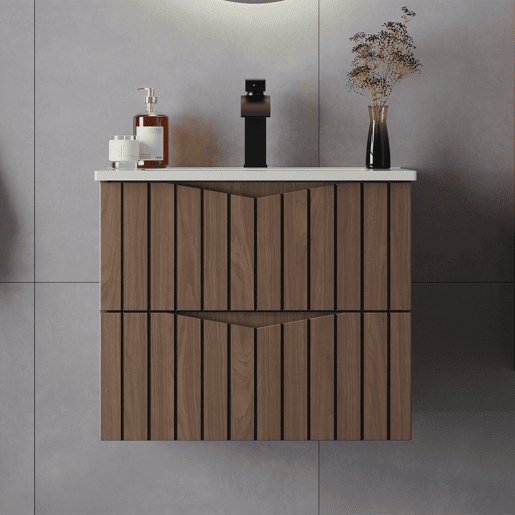 Lavatório individual encastrado 60cm Siena madeira e preto