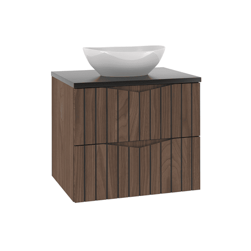 Móvel de lavatório individual 60cm com coluna Siena madeira e preto