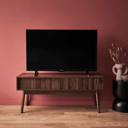 Móvel de TV em madeira de 2 portas, 115cm, Linear, Madeira escura, 115x40x48 cm