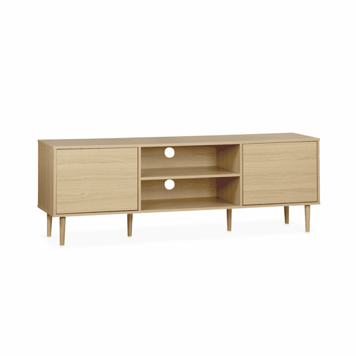 Móvel de TV com efeito madeira e 2 portas, 160cm, Mika, Natural, 160x40x56 cm