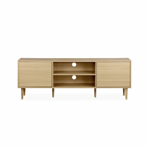 Móvel de TV com efeito madeira e 2 portas, 160cm, Mika, Natural, 160x40x56 cm