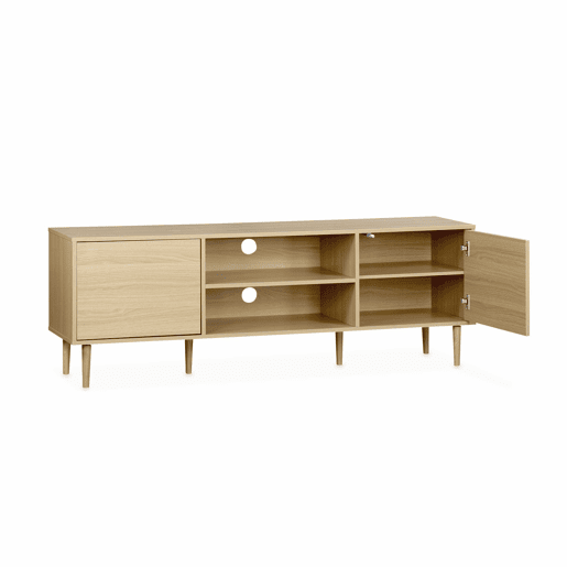 Móvel de TV com efeito madeira e 2 portas, 160cm, Mika, Natural, 160x40x56 cm