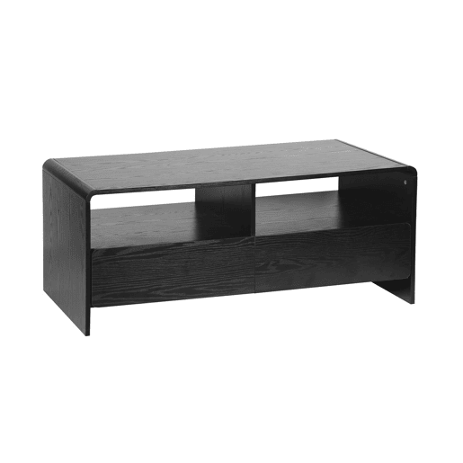 Móvel de TV efeito madeira arredondado com 2 gavetas e 2 prateleiras, Milo, Preto, 110x55x45 cm