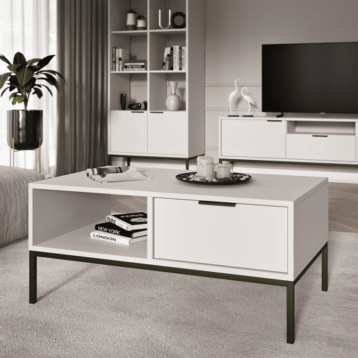 Mesa de centro Seattle 100 cm Branco Pés pretos Mesa de centro Seattle 100 cm Branco Pés pretos