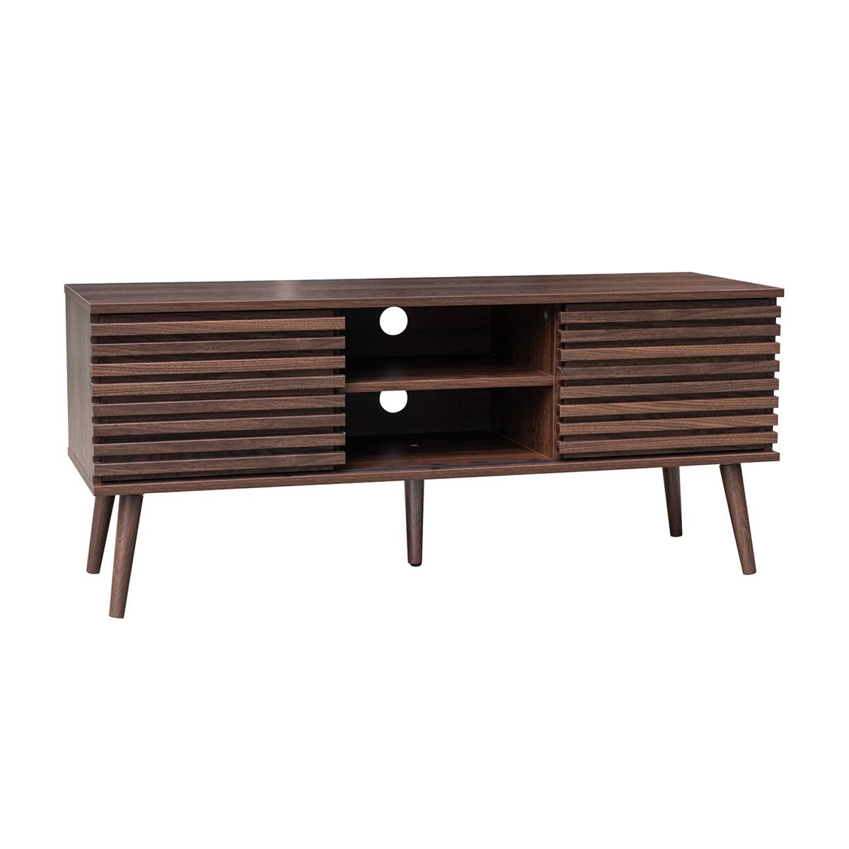 Mueble TV escandinavo 2 puertas con decoración madera acanalada, 120