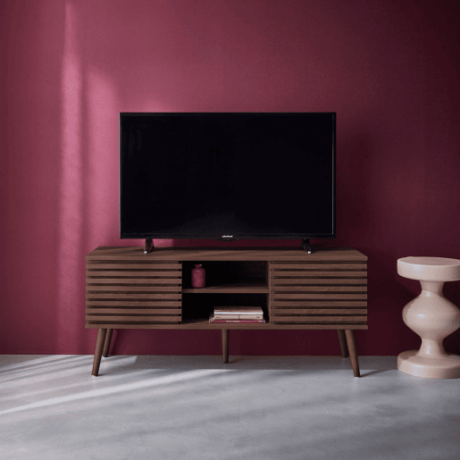 Móvel de TV escandinavo efeito madeira de 2 portas, Madere, Madeira de nogueira, 120x39x51.5 cm