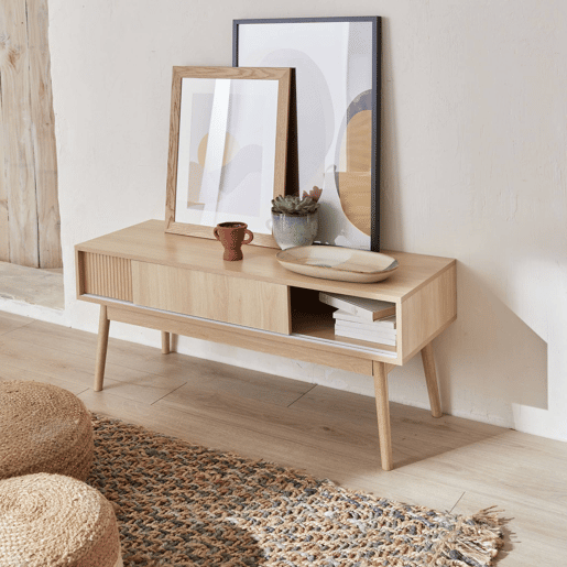 Móvel de TV em madeira de 2 portas, 115cm, Linear, Madeira, 115x40x48 cm