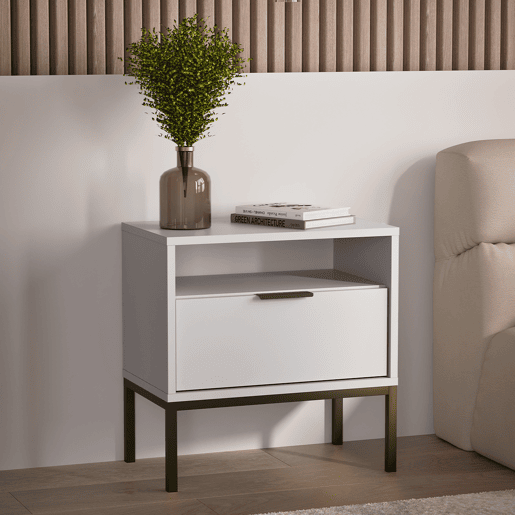 Mesa de cabeceira Seattle Branco Pés pretos