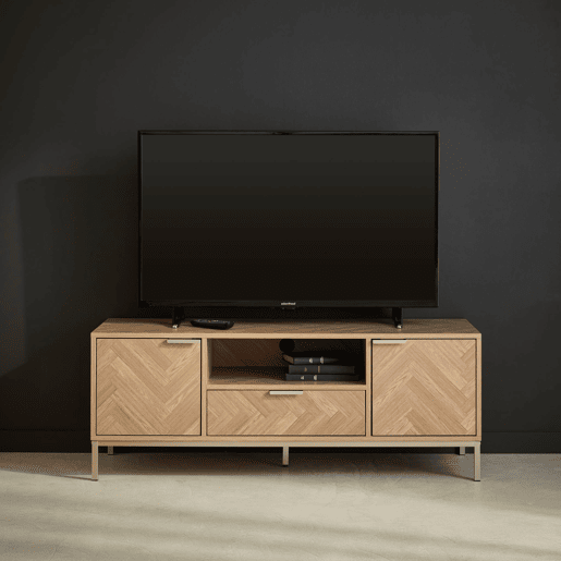 Móvel de TV com efeito de madeira de 120cm, Budapest, Natural, 120x40x45 cm