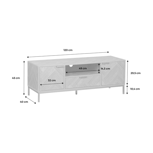 Móvel de TV com efeito de madeira de 120cm, Budapest, Natural, 120x40x45 cm