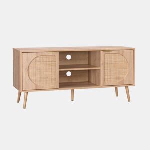 Móvel de TV com efeito madeira e cana arredondada, 120cm, Eva, Natural, 120x39x56.5 cm