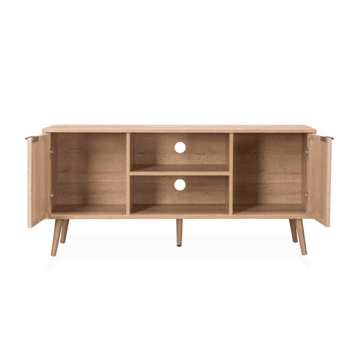 Móvel de TV com efeito madeira e cana arredondada, 120cm, Eva, Natural, 120x39x56.5 cm