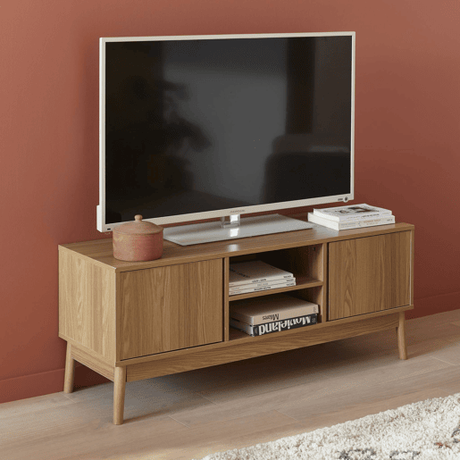 Móvel de TV com efeito madeira de 2 portas, 120cm, Dune, Natural, 120x39x48 cm