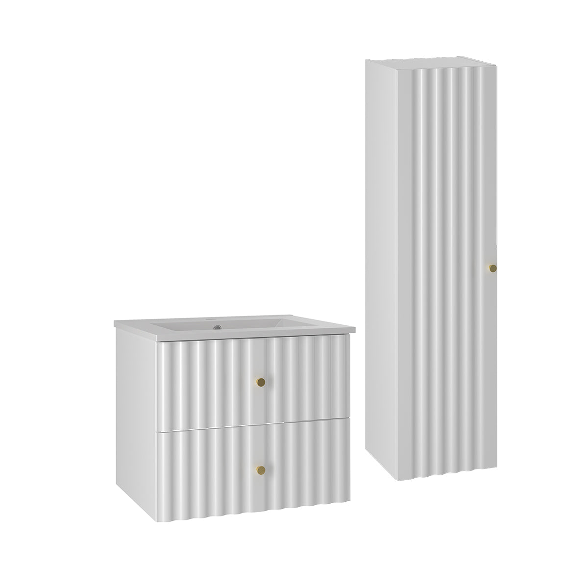 Conjunto de muebles con lavabo individual encastrado 60cm y columna izae blanco