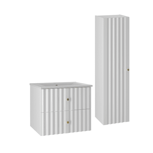 Conjunto móvel lavatório individual encastrado 60 cm e coluna Izae Branco